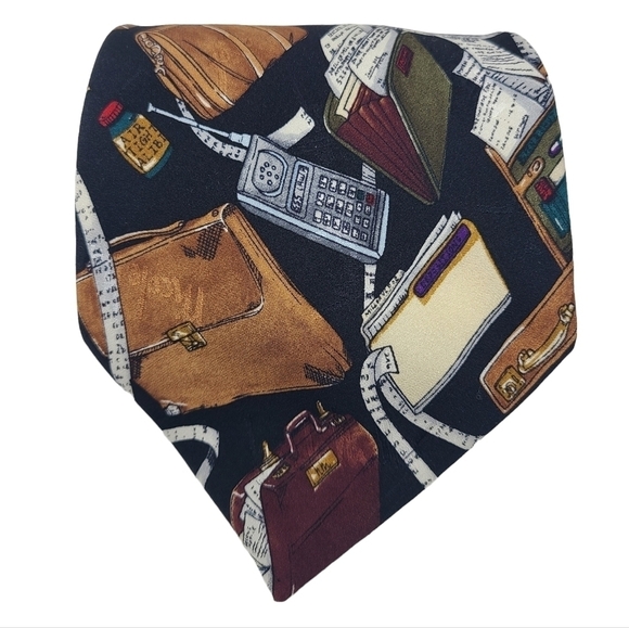 Nicole Miller | Men’s Vintage Working Man's Silk Briefcase Themed Tie (One Size) - Picture 1 of 11